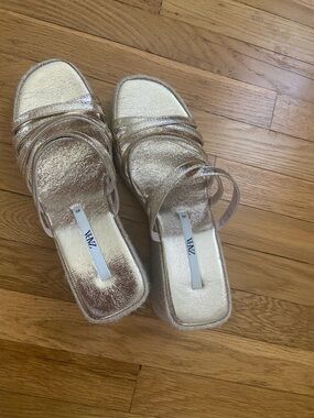 ZARA Metallic Gold Strappy Square-Toe Mules
